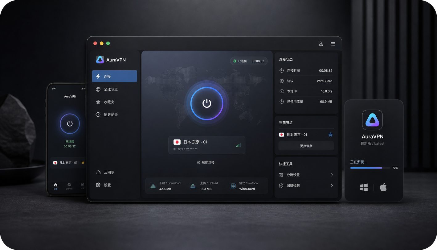 AuraVPN 支持多设备互联与跨端覆盖